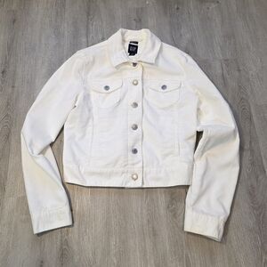 GAP Women's Cream Cropped Couderoy Jean Jacket Size Medium